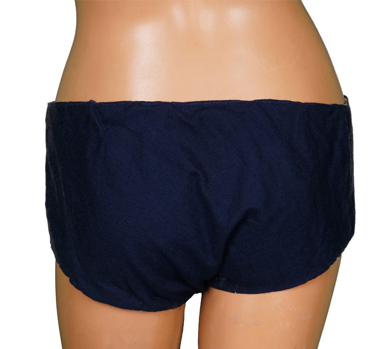 1950s Navy Blue & White Linen Bathing Suit Floral Embroidery