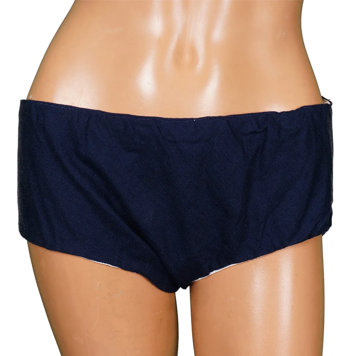 1950s Navy Blue & White Linen Bathing Suit Floral Embroidery