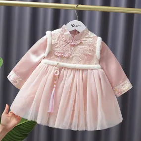 2022 Winter Warm 12M 24M 1-6 Years Child Hanfu Thicken Vintage Traditional Tang Suit New Year Cheongsam Dress For Kids Baby Girl