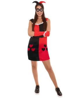 Adult Women's Quinn Hearts Poker Dress Costume | Black and Red Cosplay Costume.