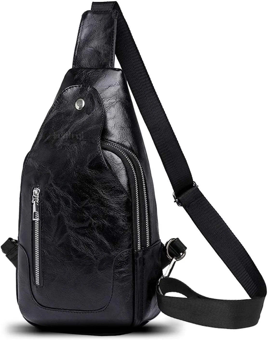 Anti-theft Sling Crossbody Bag for Women&Men,Trendy Shoulder Bag with Zipper,Vegan Leather Lightweight Travel Purse (Black)