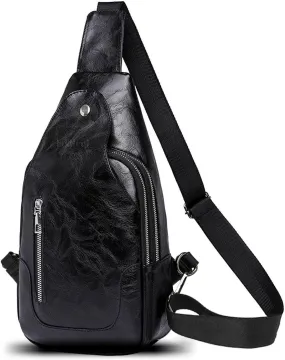 Anti-theft Sling Crossbody Bag for Women&Men,Trendy Shoulder Bag with Zipper,Vegan Leather Lightweight Travel Purse (Black)