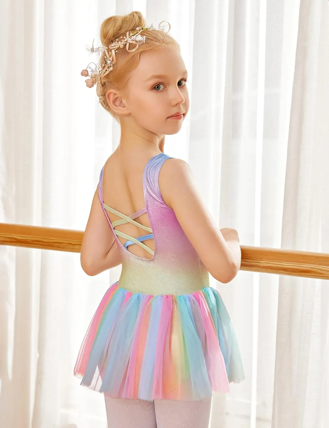 Arshiner Girls Dance Tutu Dress Sparkly Sequin Ballet Cross Back Dresses