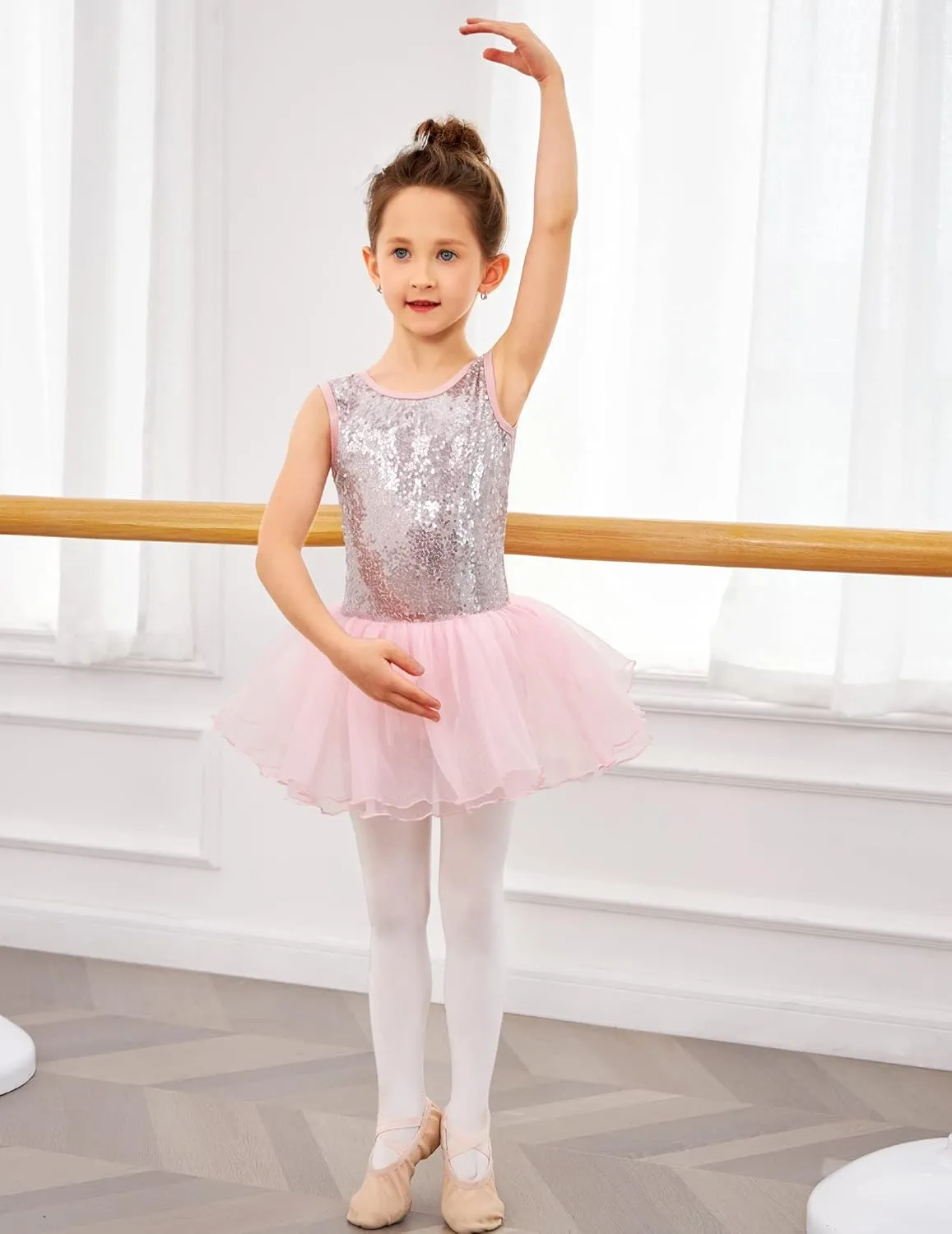 Arshiner Girls Dance Tutu Dress Sparkly Sequin Ballet Cross Back Dresses