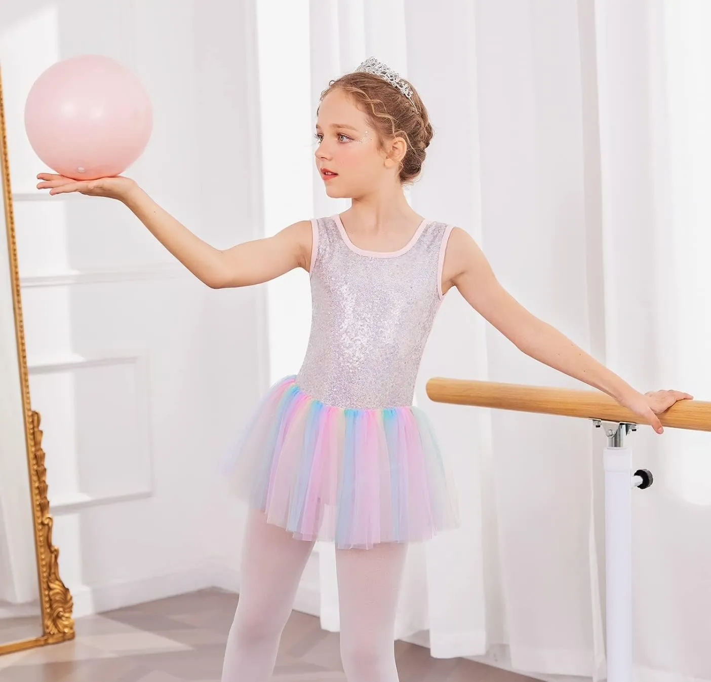 Arshiner Girls Dance Tutu Dress Sparkly Sequin Ballet Cross Back Dresses