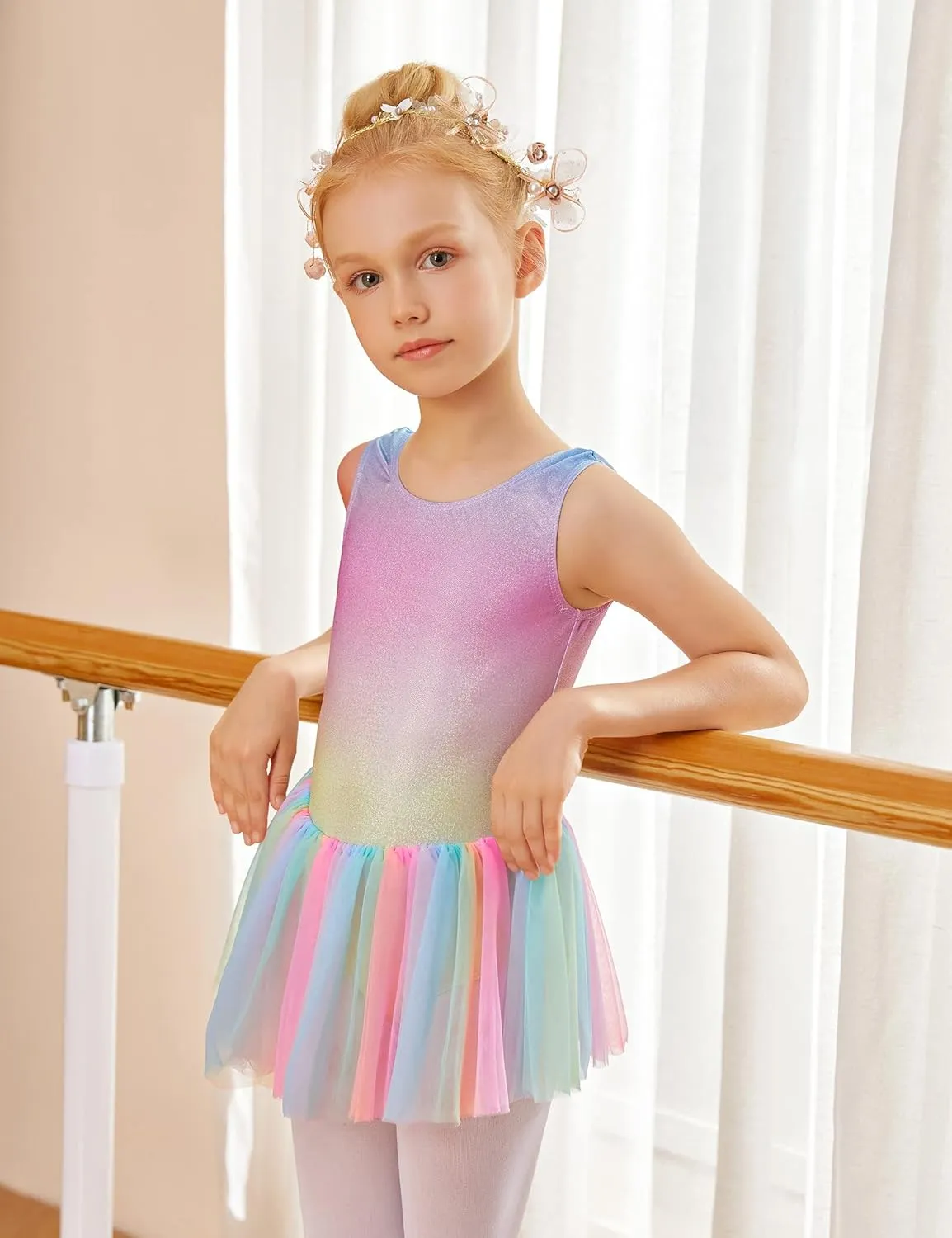 Arshiner Girls Dance Tutu Dress Sparkly Sequin Ballet Cross Back Dresses