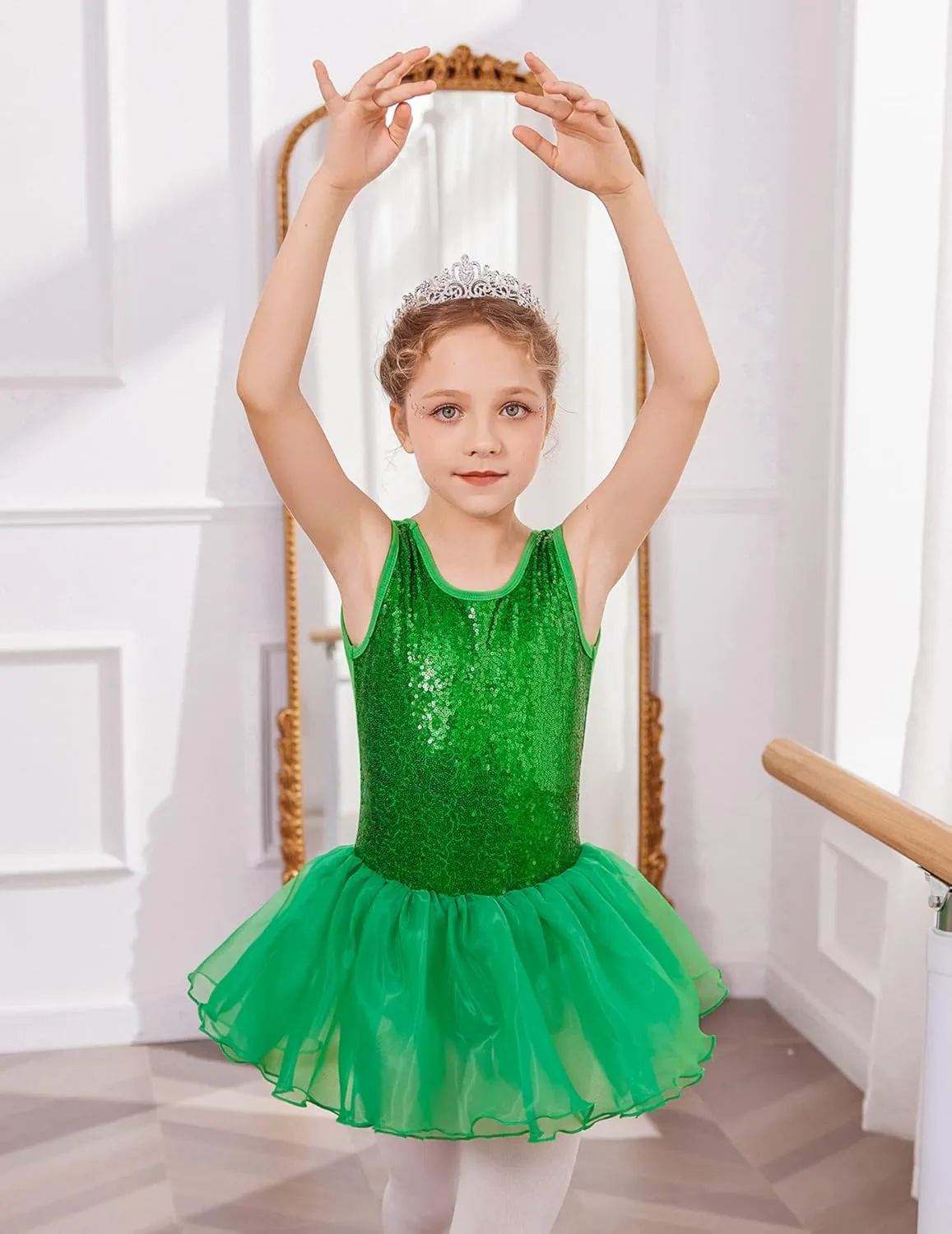 Arshiner Girls Dance Tutu Dress Sparkly Sequin Ballet Cross Back Dresses