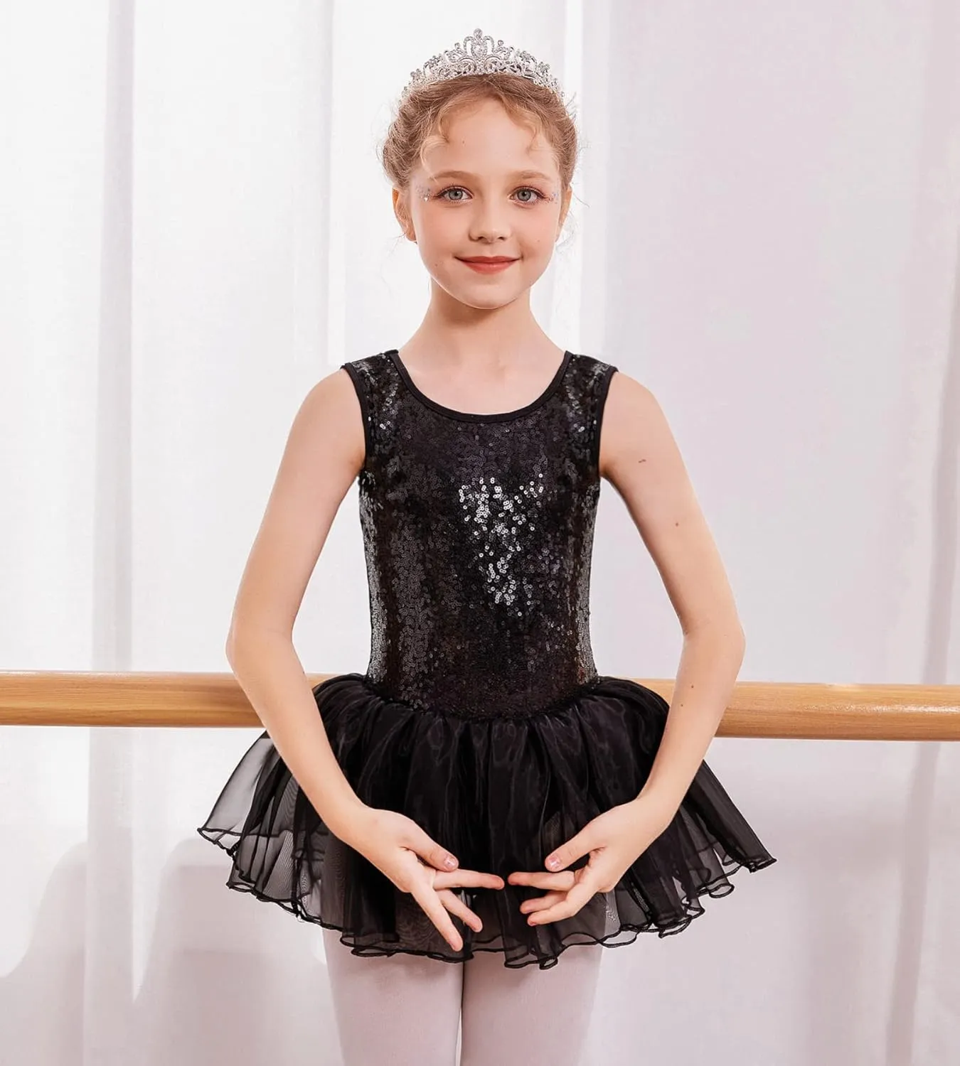 Arshiner Girls Dance Tutu Dress Sparkly Sequin Ballet Cross Back Dresses