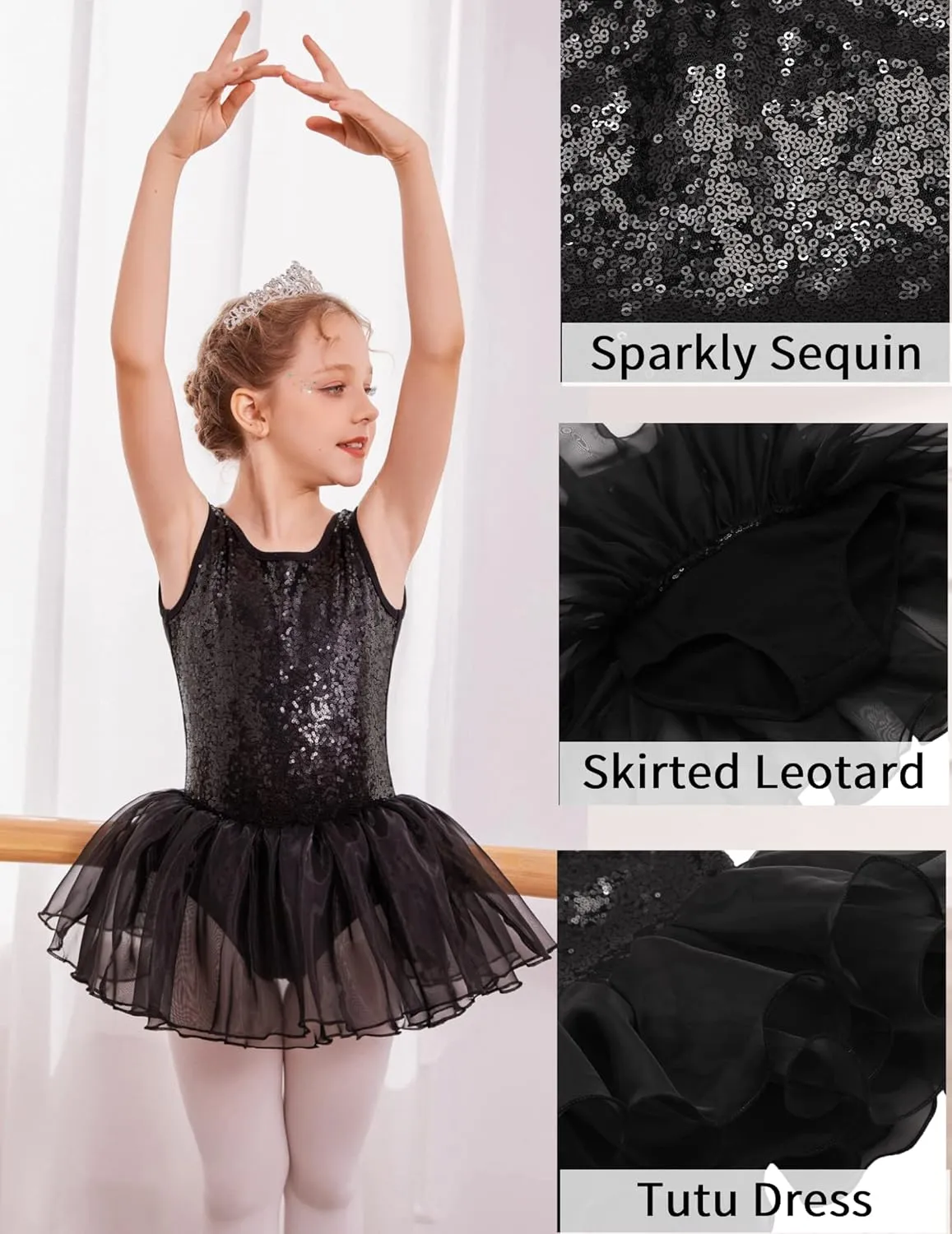 Arshiner Girls Dance Tutu Dress Sparkly Sequin Ballet Cross Back Dresses
