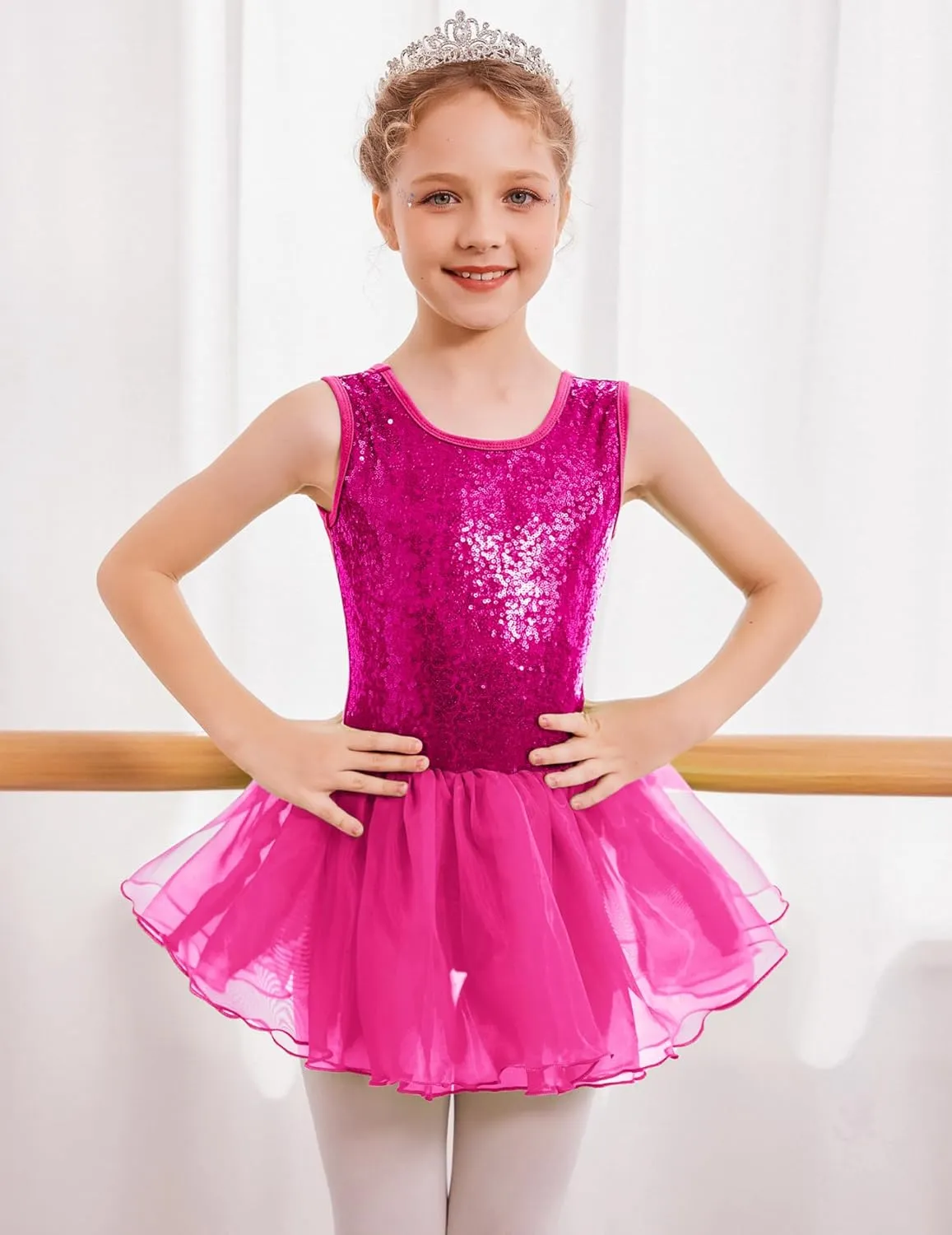 Arshiner Girls Dance Tutu Dress Sparkly Sequin Ballet Cross Back Dresses