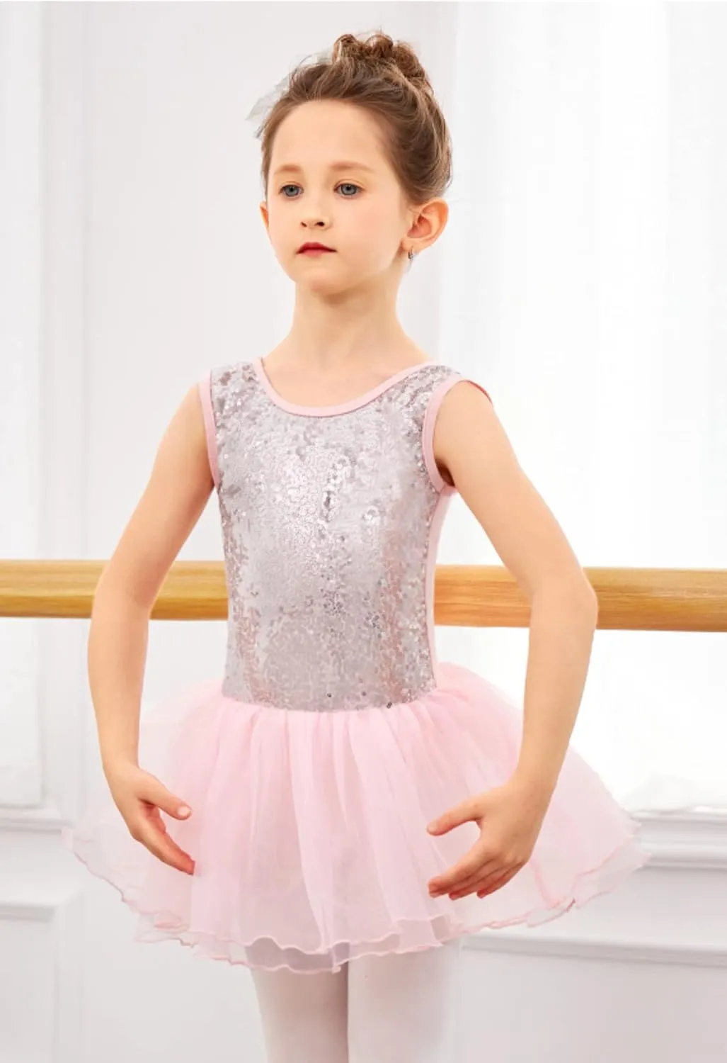Arshiner Girls Dance Tutu Dress Sparkly Sequin Ballet Cross Back Dresses
