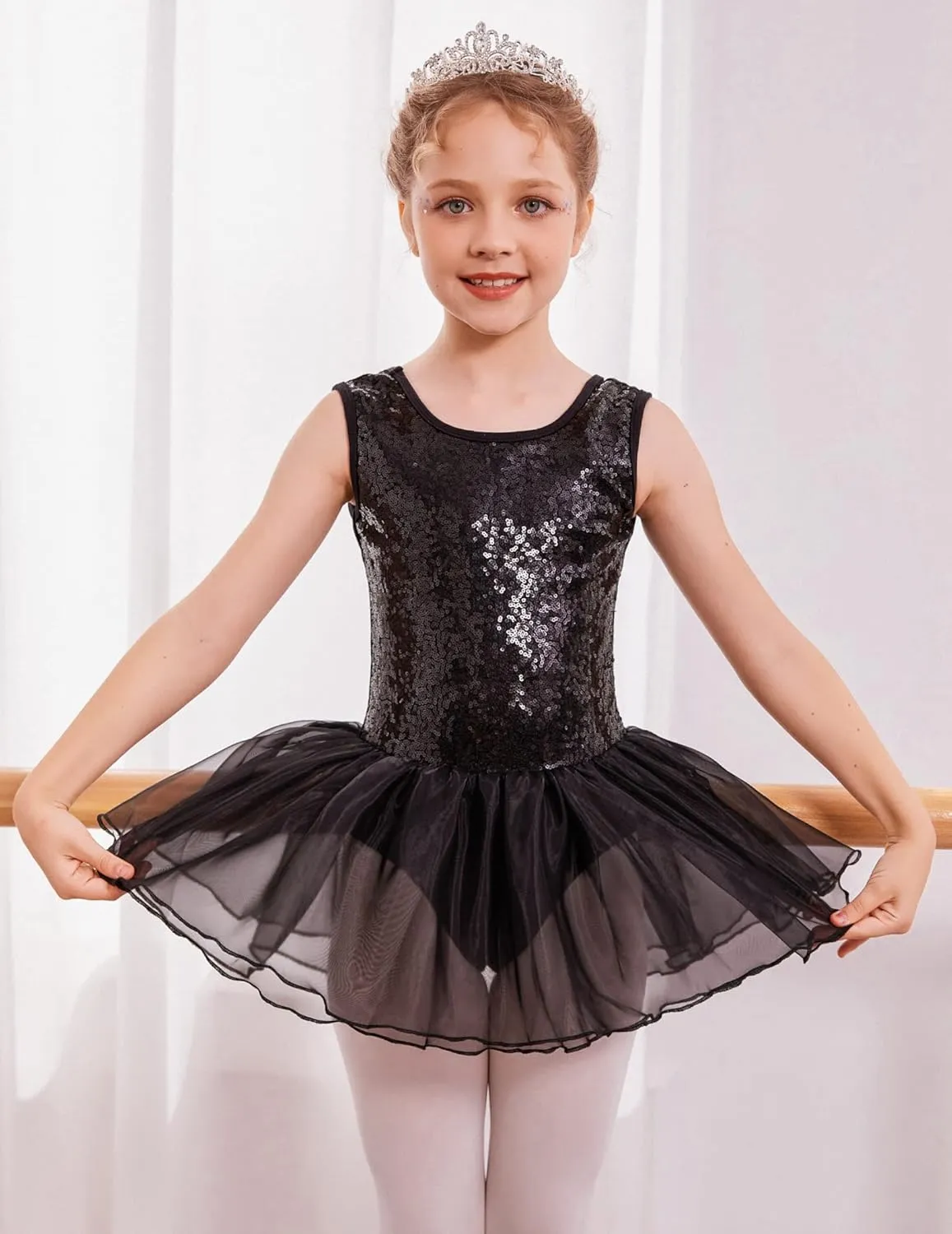 Arshiner Girls Dance Tutu Dress Sparkly Sequin Ballet Cross Back Dresses