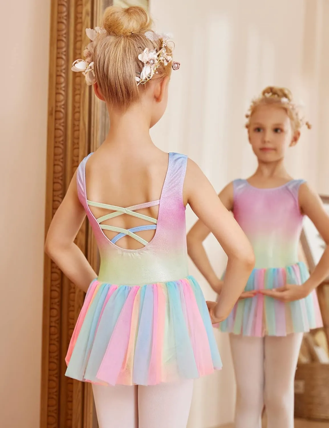 Arshiner Girls Dance Tutu Dress Sparkly Sequin Ballet Cross Back Dresses
