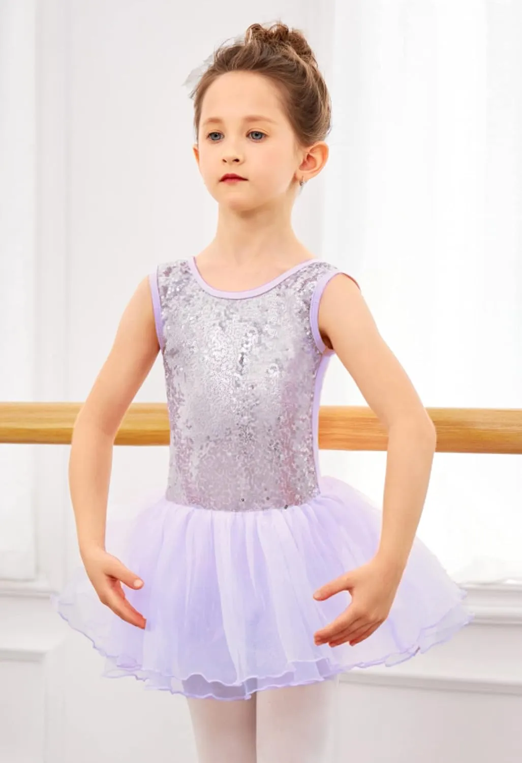 Arshiner Girls Dance Tutu Dress Sparkly Sequin Ballet Cross Back Dresses