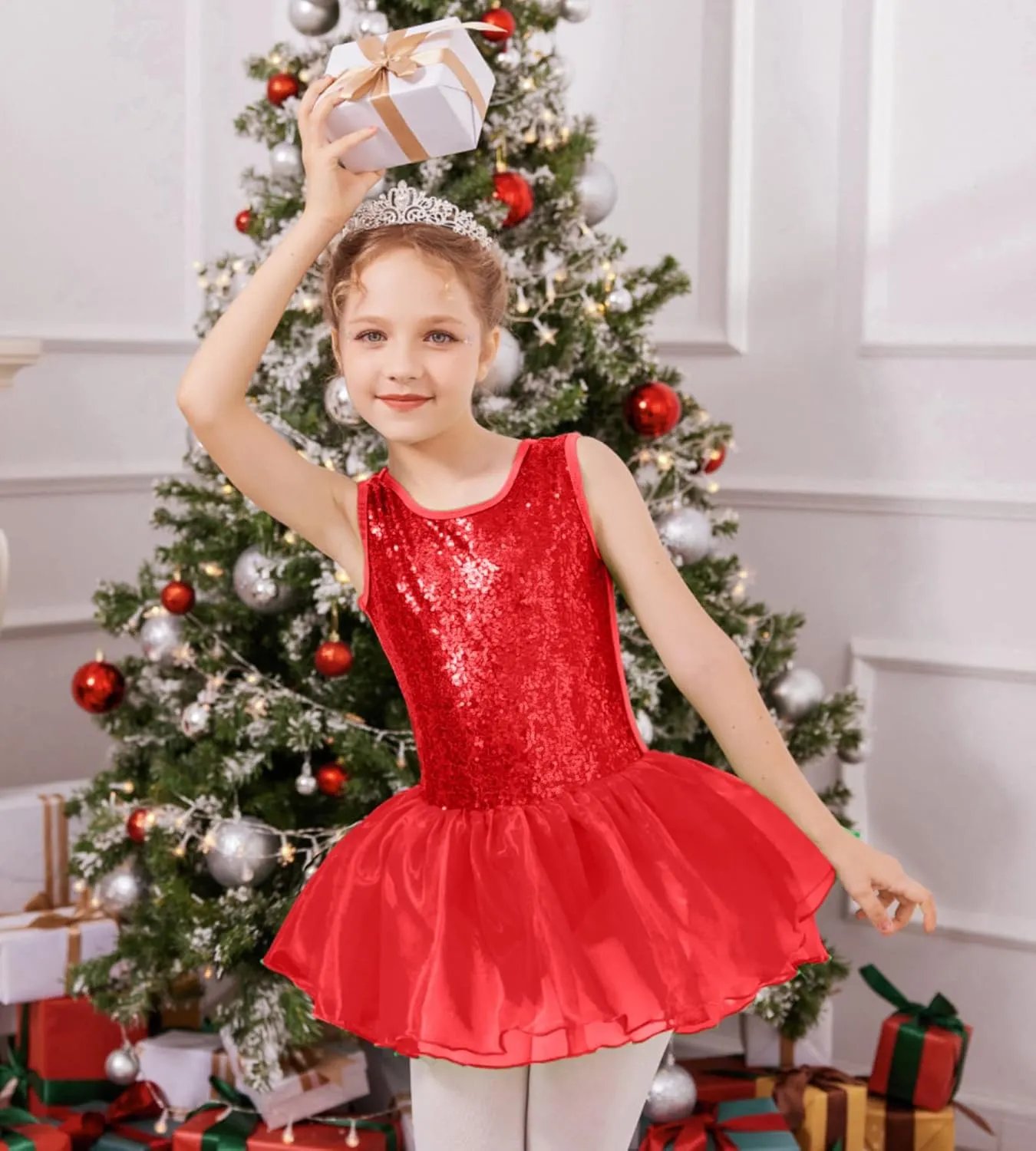 Arshiner Girls Dance Tutu Dress Sparkly Sequin Ballet Cross Back Dresses