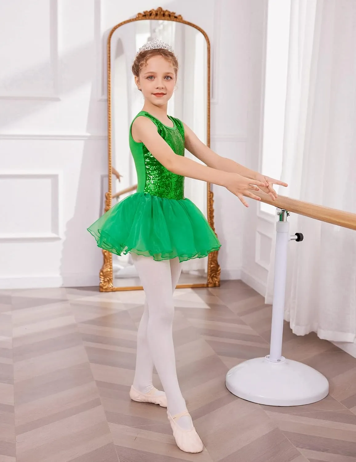 Arshiner Girls Dance Tutu Dress Sparkly Sequin Ballet Cross Back Dresses