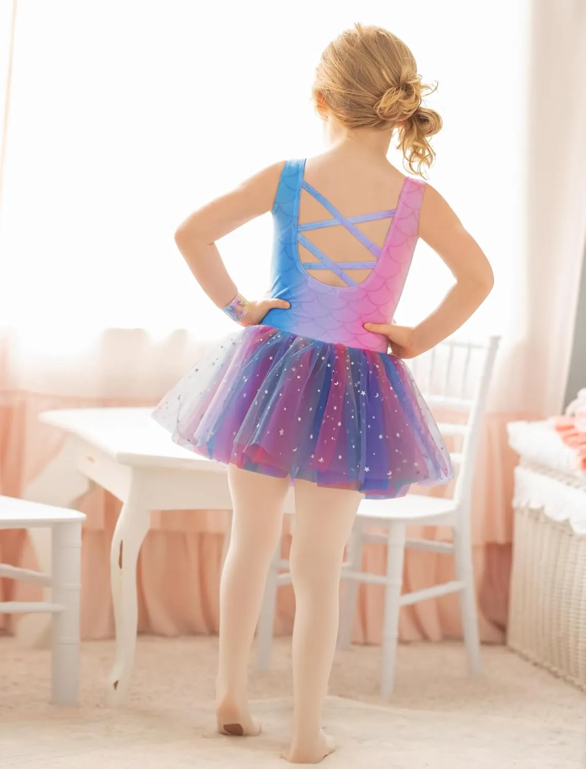 Arshiner Girls Dance Tutu Dress Sparkly Sequin Ballet Cross Back Dresses