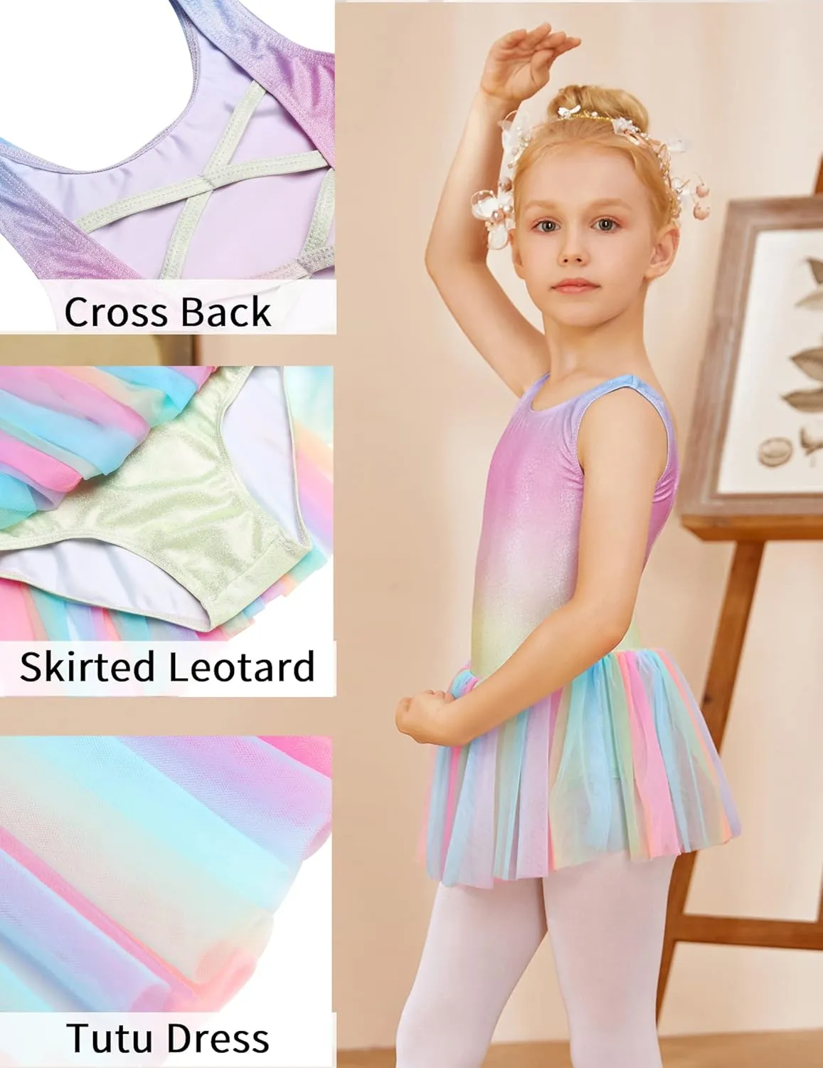 Arshiner Girls Dance Tutu Dress Sparkly Sequin Ballet Cross Back Dresses
