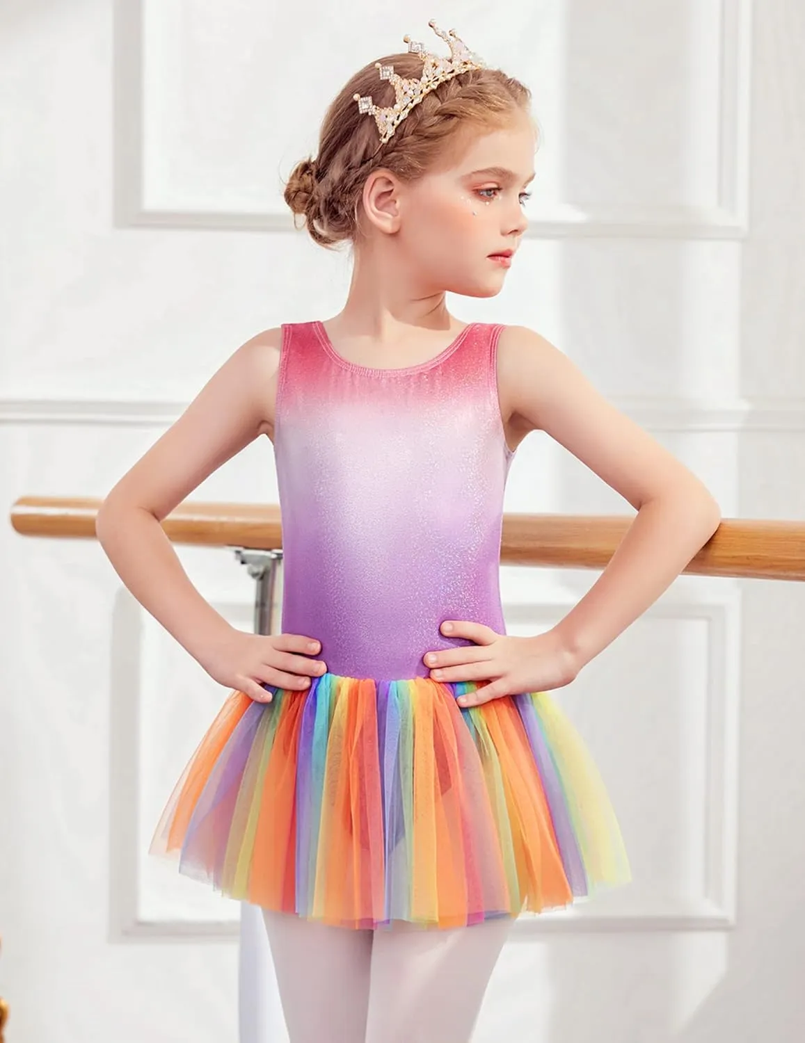 Arshiner Girls Dance Tutu Dress Sparkly Sequin Ballet Cross Back Dresses