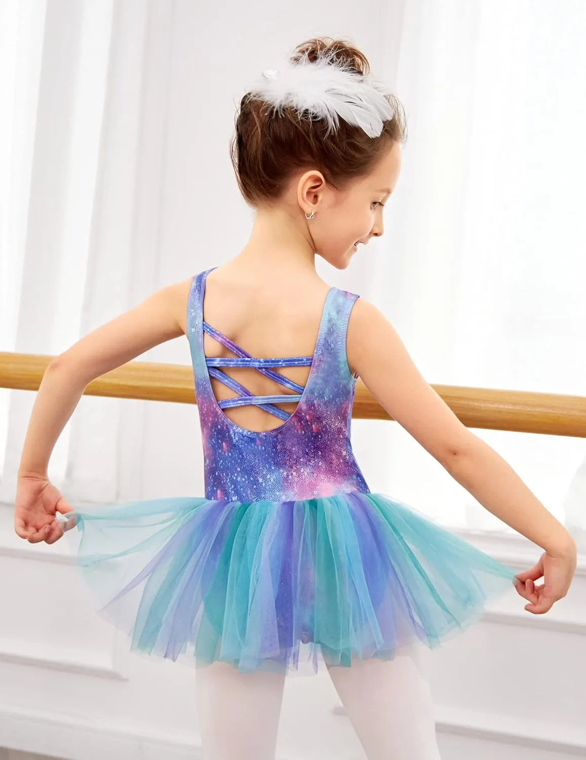 Arshiner Girls Dance Tutu Dress Sparkly Sequin Ballet Cross Back Dresses