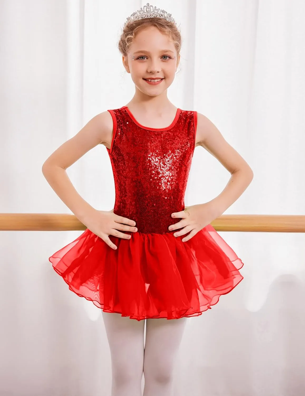 Arshiner Girls Dance Tutu Dress Sparkly Sequin Ballet Cross Back Dresses