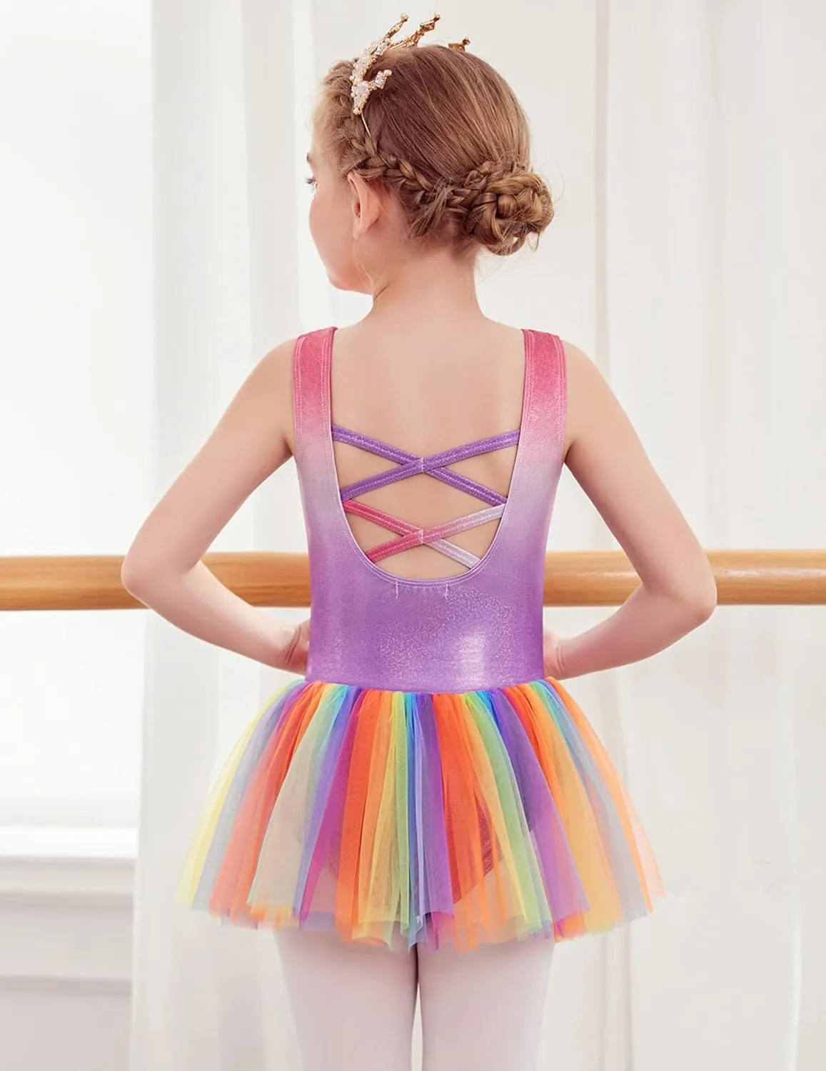 Arshiner Girls Dance Tutu Dress Sparkly Sequin Ballet Cross Back Dresses
