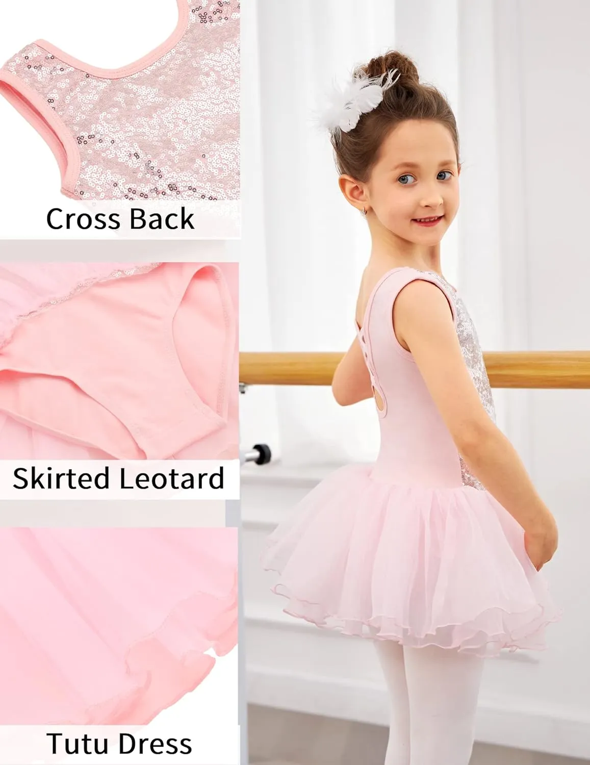 Arshiner Girls Dance Tutu Dress Sparkly Sequin Ballet Cross Back Dresses