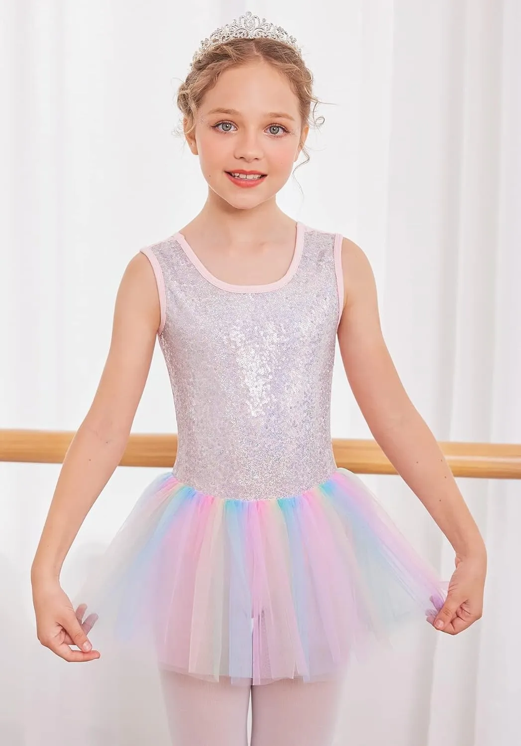 Arshiner Girls Dance Tutu Dress Sparkly Sequin Ballet Cross Back Dresses