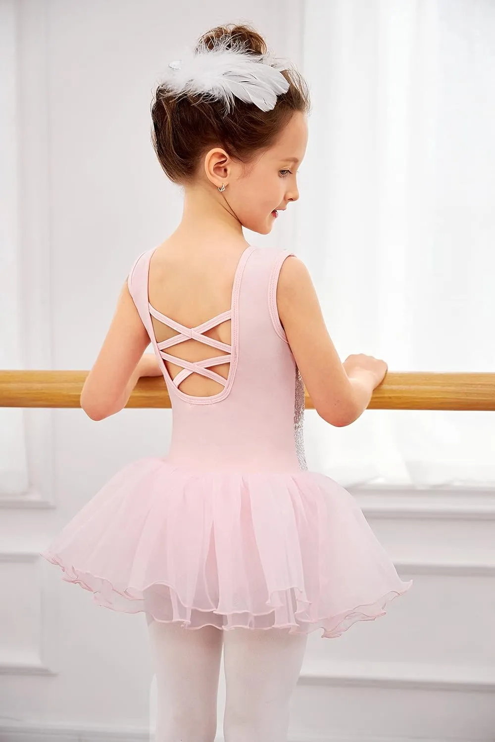 Arshiner Girls Dance Tutu Dress Sparkly Sequin Ballet Cross Back Dresses