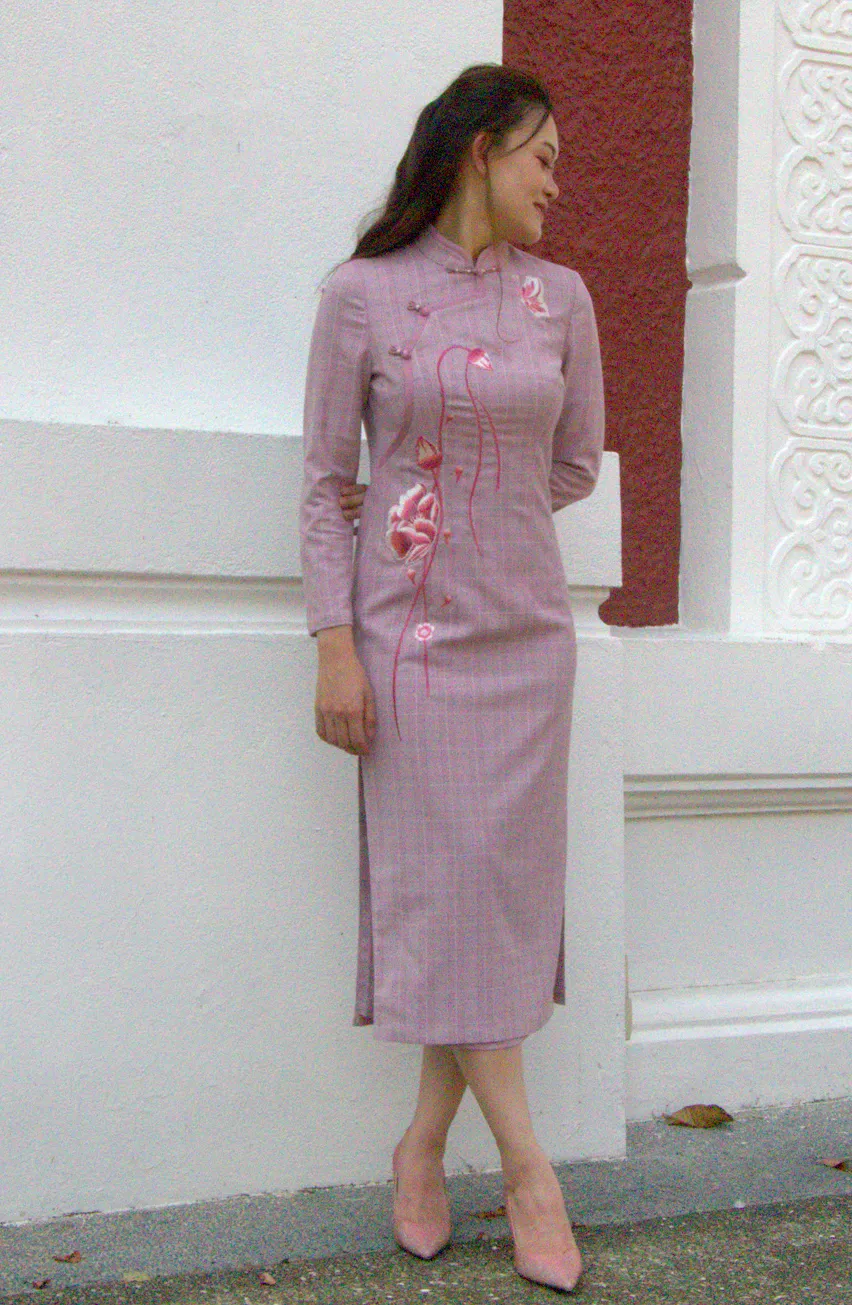 Autumn/Fall Nicole Pink Classic Chinese Mandarin Collar Cheongsam Qipao