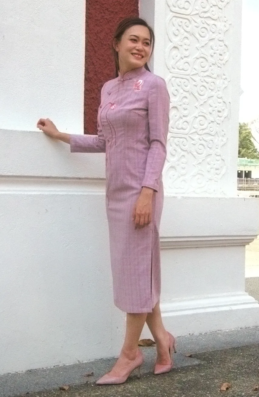 Autumn/Fall Nicole Pink Classic Chinese Mandarin Collar Cheongsam Qipao