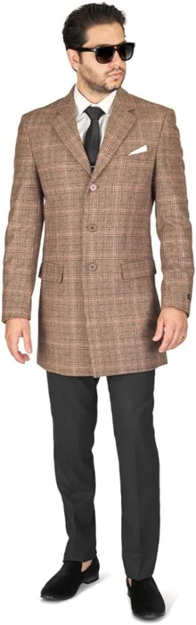 AZAR MAN Slim Fit Modern Wool Overcoat 3 Button Notch Lapel Top Trench Coat