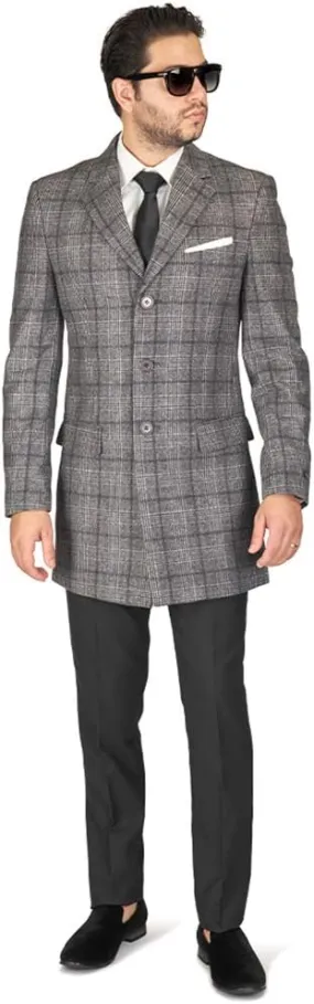 AZAR MAN Slim Fit Modern Wool Overcoat 3 Button Notch Lapel Top Trench Coat
