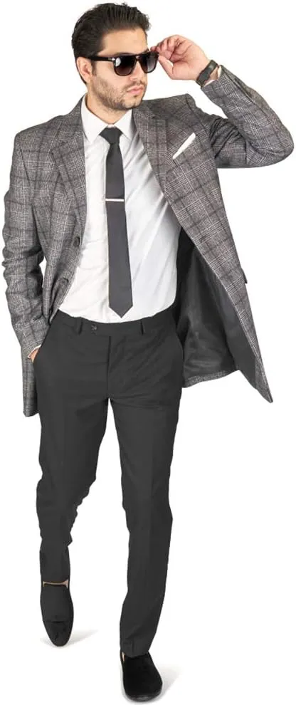 AZAR MAN Slim Fit Modern Wool Overcoat 3 Button Notch Lapel Top Trench Coat