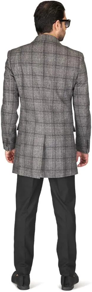 AZAR MAN Slim Fit Modern Wool Overcoat 3 Button Notch Lapel Top Trench Coat