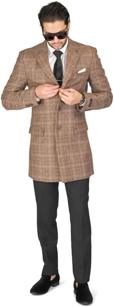 AZAR MAN Slim Fit Modern Wool Overcoat 3 Button Notch Lapel Top Trench Coat