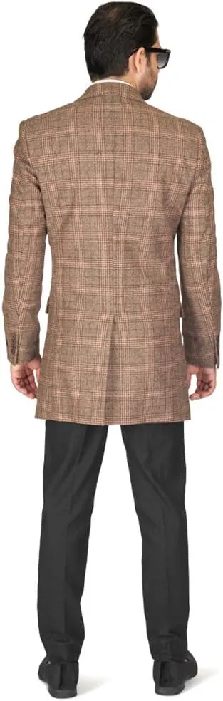 AZAR MAN Slim Fit Modern Wool Overcoat 3 Button Notch Lapel Top Trench Coat