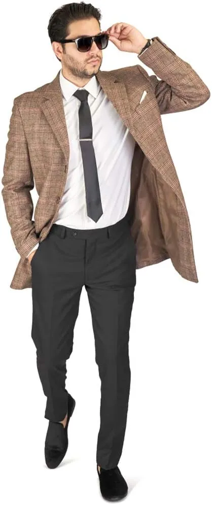AZAR MAN Slim Fit Modern Wool Overcoat 3 Button Notch Lapel Top Trench Coat