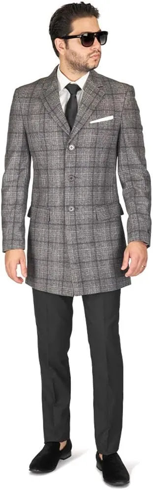 AZAR MAN Slim Fit Modern Wool Overcoat 3 Button Notch Lapel Top Trench Coat