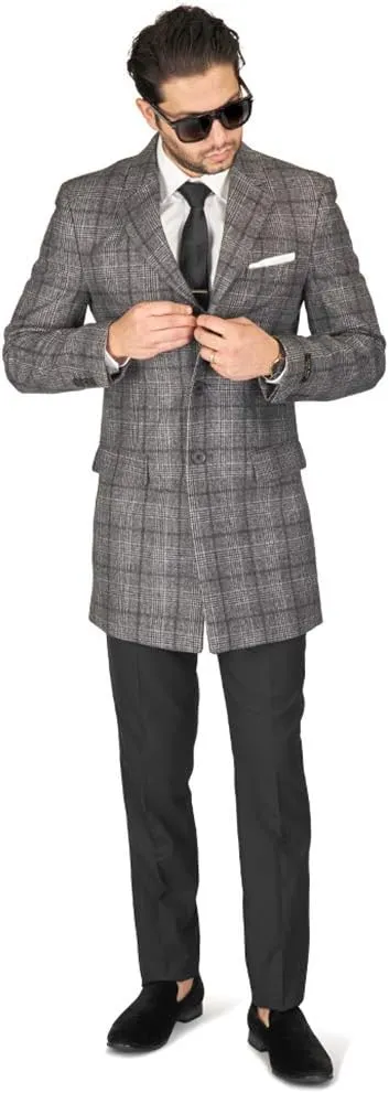 AZAR MAN Slim Fit Modern Wool Overcoat 3 Button Notch Lapel Top Trench Coat