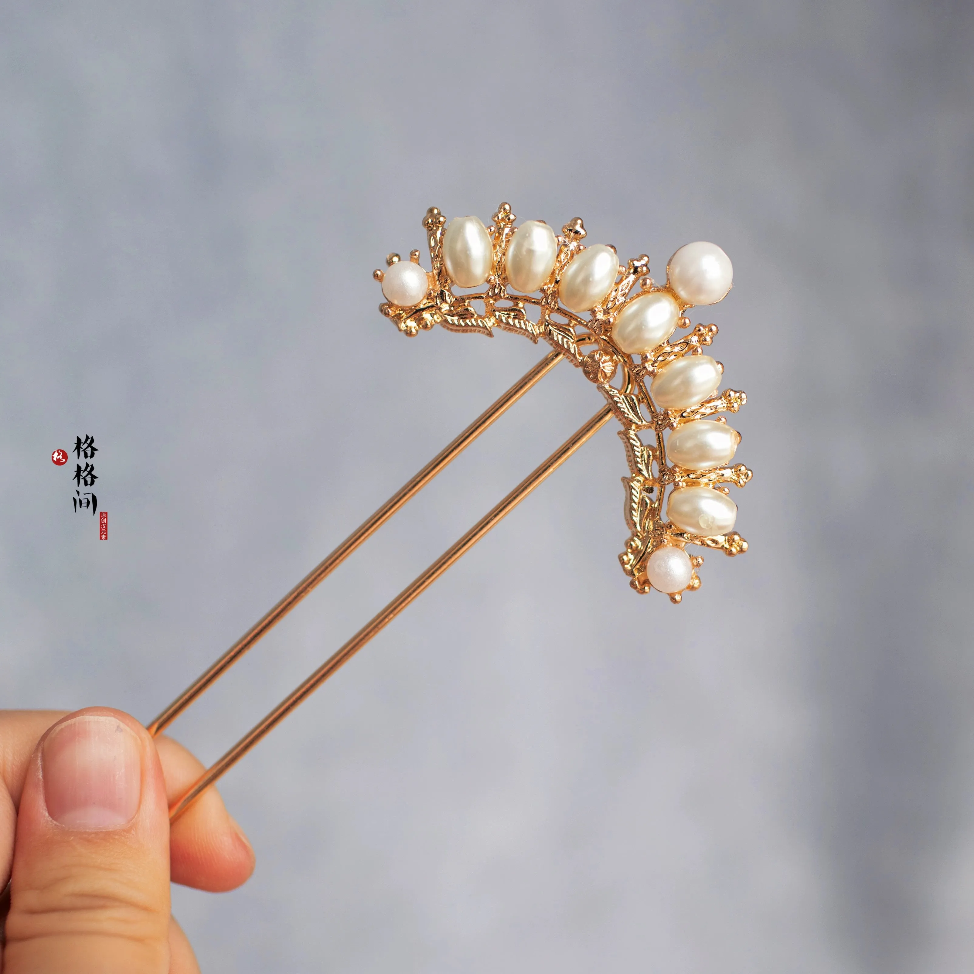 Ban Yuan 半圆 Semi Circle Curved Pearl Tang Song Hairpins