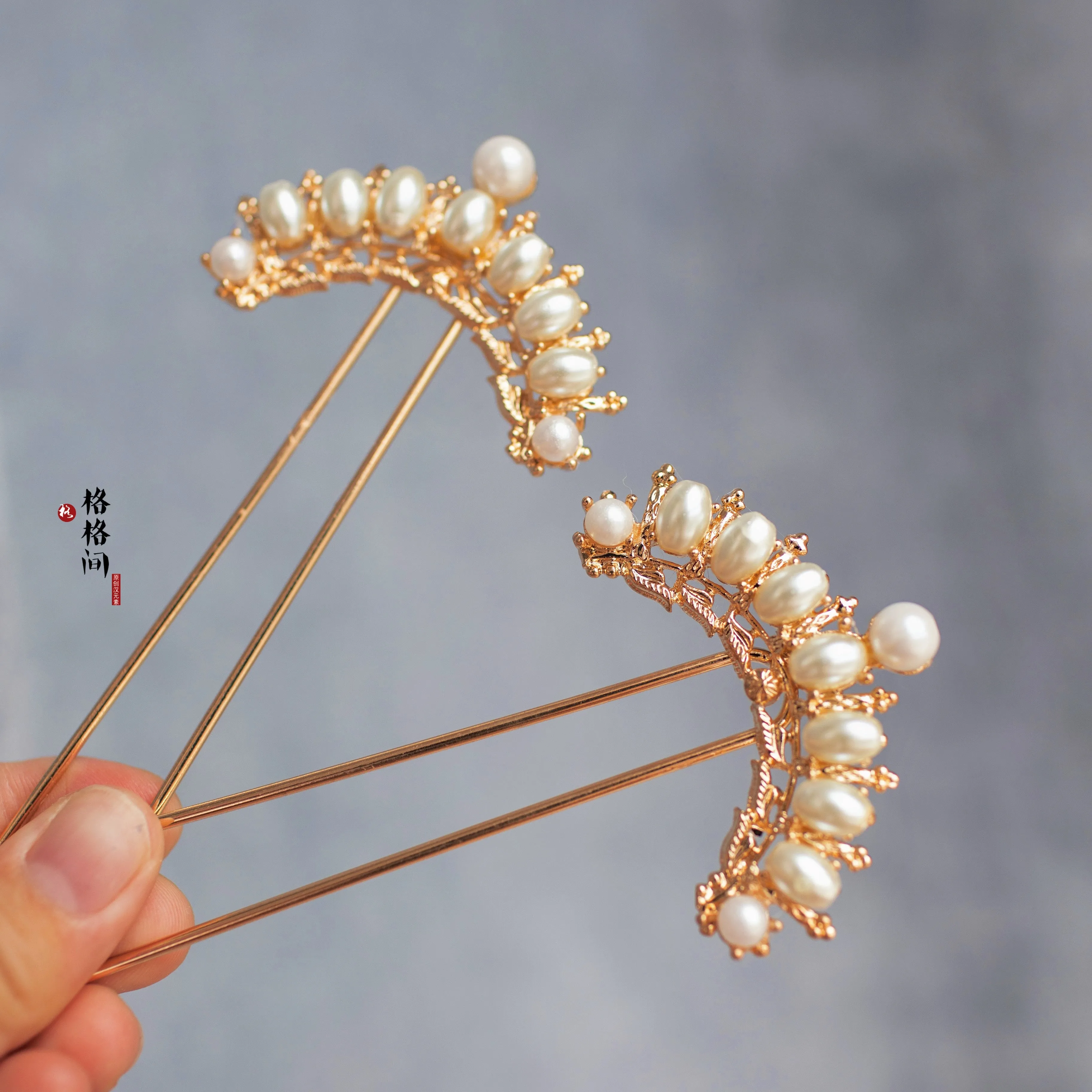 Ban Yuan 半圆 Semi Circle Curved Pearl Tang Song Hairpins