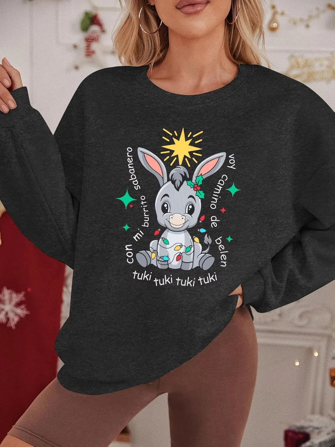 BANGELY Mexican Christmas SweatShirt Women Ugly Feliz Navidad Sweater Tuki Burrito Sabanero Shirt Claus Long Sleeve Top