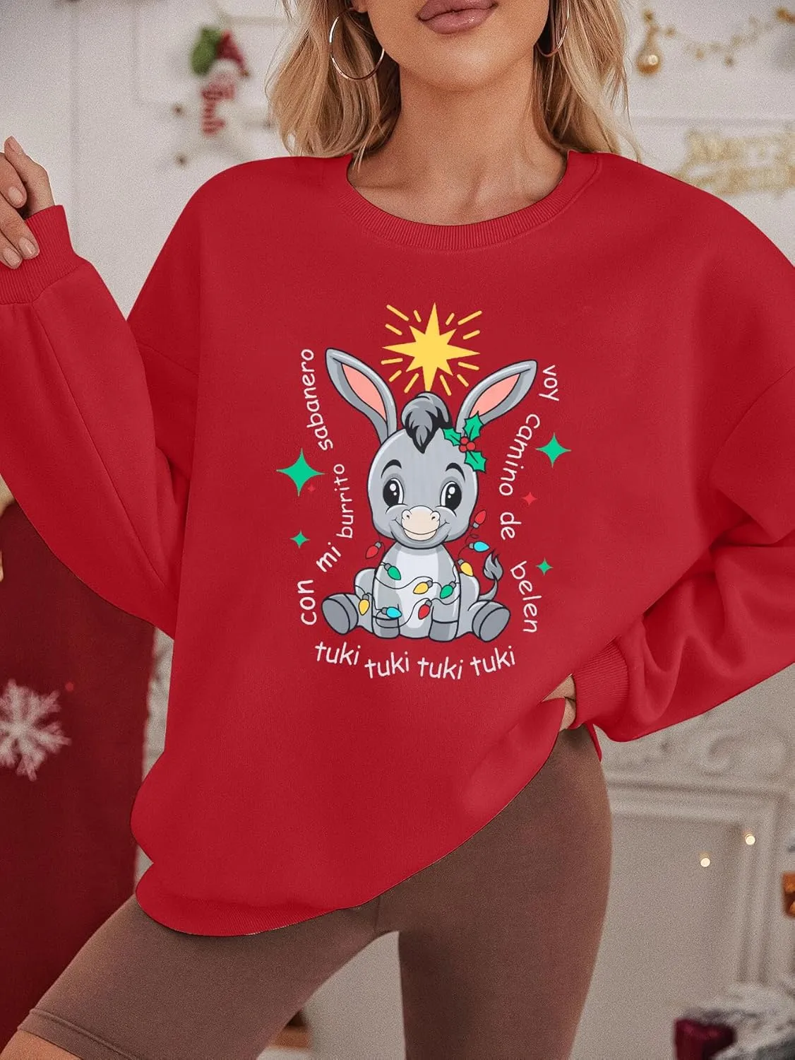 BANGELY Mexican Christmas SweatShirt Women Ugly Feliz Navidad Sweater Tuki Burrito Sabanero Shirt Claus Long Sleeve Top