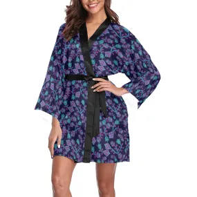 Beaded Blue Nouveau Long Sleeve Satin Robe