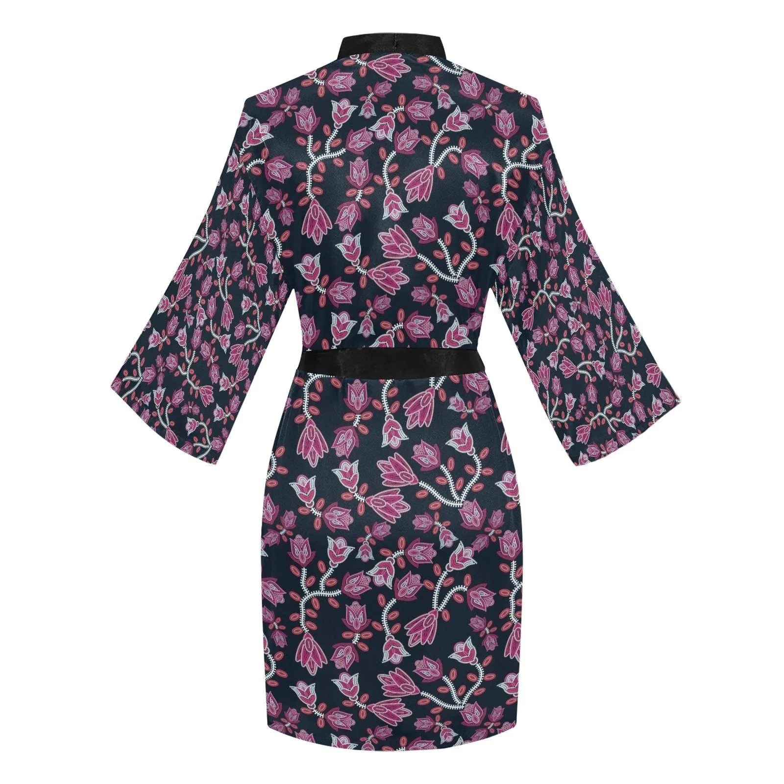 Beaded Pink Long Sleeve Satin Robe