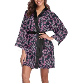 Beaded Pink Long Sleeve Satin Robe