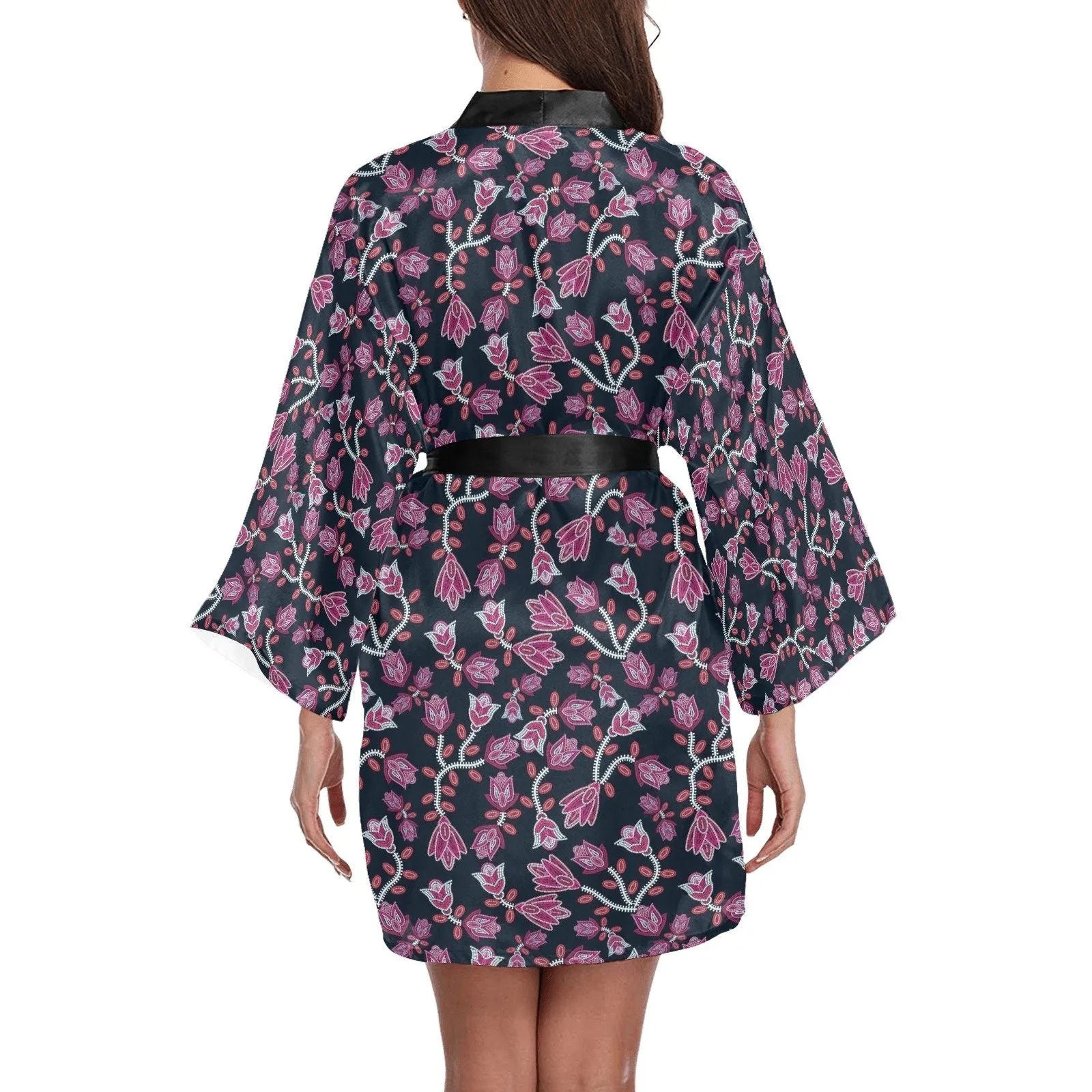 Beaded Pink Long Sleeve Satin Robe
