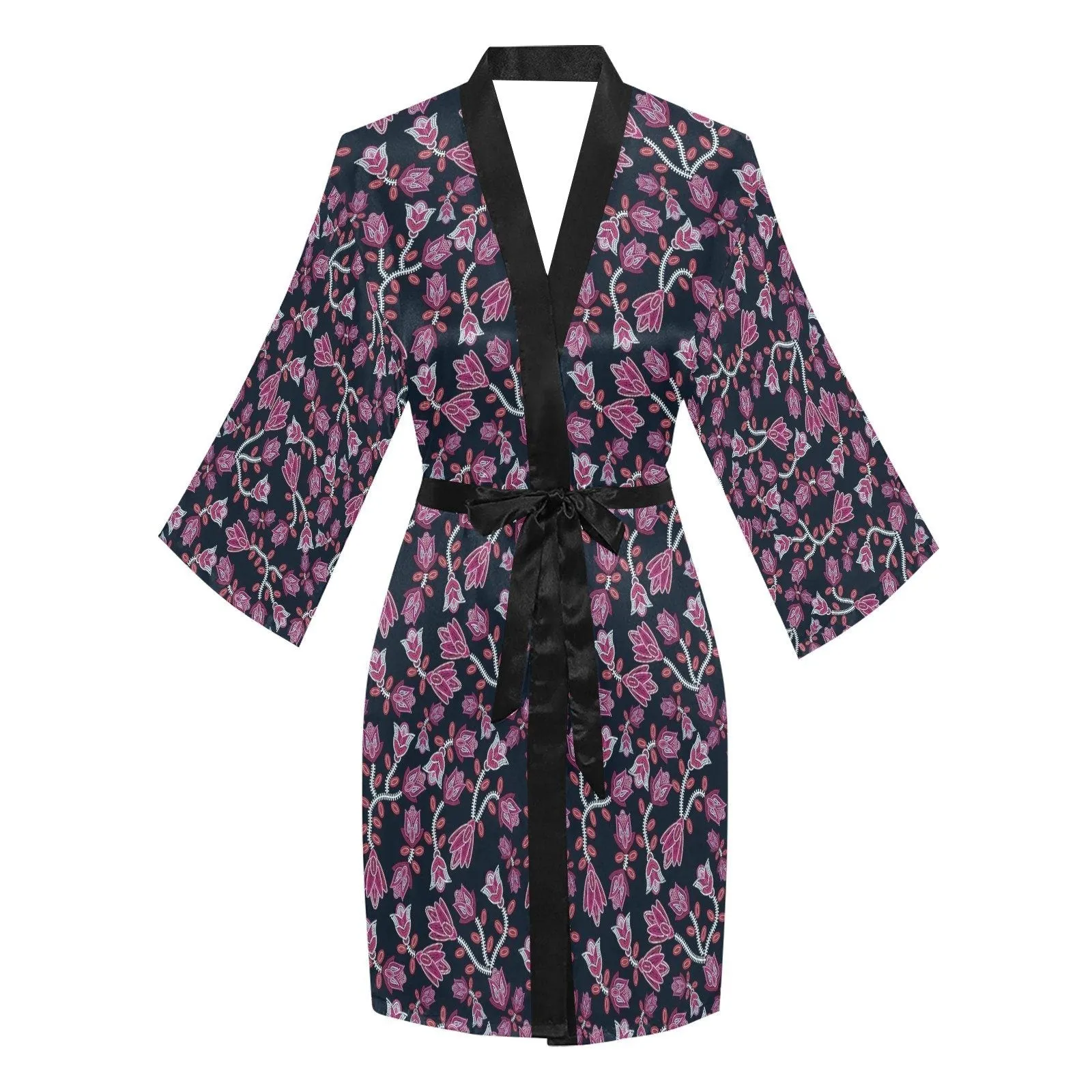 Beaded Pink Long Sleeve Satin Robe