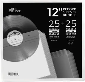 BIG FUDGE Vinyl Record Inner & Outer Sleeve Bundle - 12" x 25pcs High-Density Polypropylene Outer Sleeve Album Covers & 12" x 25pcs Archival Anti-Static Rice Paper LP Inner Sleeves